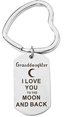 Gualiy Personalised Inspirational Keychains for Women, 316l Stainless Steel Key Ring Key Chain, Silver Granddaugter I Love You to The mond and Back Keychain, Granddaugter
