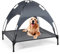 GOPLUS Hundeliege mit Dach, Erhöhtes Hundebett, Haustierbett mit Eisenrahmen, Wasserdichtes Hundesofa, Katzenbett mit Sonnensegel, rutschfeste Fußpolster, für Indoor & Outdoor (105x86x87cm)