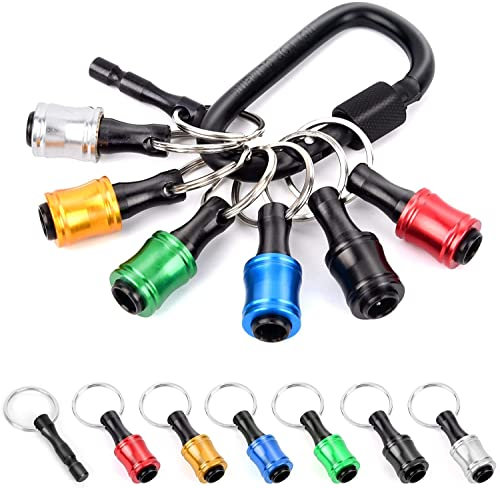 Fixinus 6 Pieces 1/4 Inch Hex Shank Aluminum Alloy Screwdriver Bit Holder, Quick Change Drill Bit Organizer with Keychain for DIY Electrical Screwdriver and Drill Bit