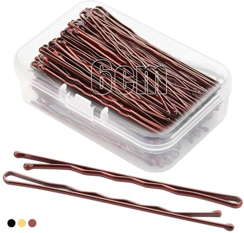 Mbmomnus 100 Stück Haarnadeln, 6cm Bobby Pins, Hair Pin, Haarklemmen Damen, Haarklammer Metall Wellenform, Haarklammern Hair Accessories mit Aufbewahrungsbox für Mädchen Kinder Friseursalons (Braun)