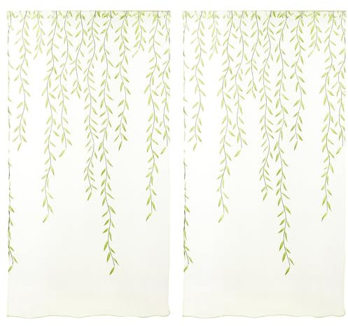 Artibetter 4pcs Window Earthy Room Decor White Curtain Voile Sheer Curtains Leaf Sheer Gauze Curtain Willow Voile Curtains Sheer Door Curtain Panels Ivy Curtain Leaf Voiles Plant Curtain Mesh