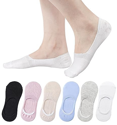 AYPOW 6Paia Calzini Fantasmini Cotone da Donna, Antiscivolo Calzini Fantasmini Invisibili Corti Bassa, Morbidi Traspiranti Calzini Casual Calze Barca, per Mocassini Sneakers Appartamenti Scarpe Barca