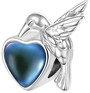 GNOCE Tiere Charms Bead 925 Sterling Silber umarmt Mondstein Anhänger Thermitstein Schmuck Geschenk Frauen Mädchen Fit Schlange Kette Armbänder/Halskette (Kolibri)