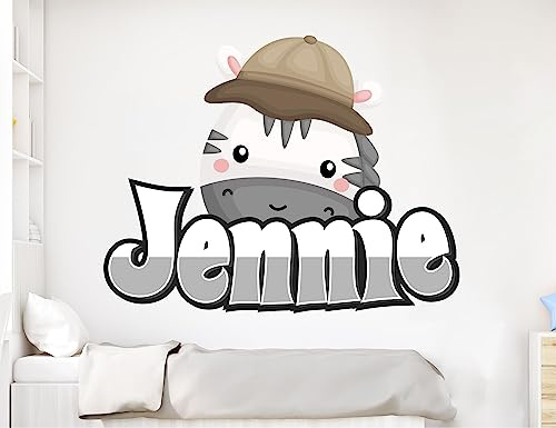 Wandtattoo mit Namen Safari Zebra – Baby Safari Tiere Wandkunst – Niedliches Zebra Wandtattoo – Baby Name Wandkunst – Baby Kinderzimmer Dekorationen – Baby Safari Thema Kinderzimmer