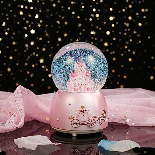 iNelihoo Boîte à Musique de Boule de Cristal avec LED Veilleuse Boule Forme Château Décoration Boîte à Musique Automatique Musique pour Enfant Automatic Toys Child Gift Christmas Anniversaire