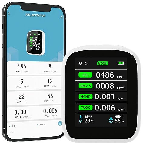 Detector De 8 En 1, Medidor De Calidad Del Aire, Interior Detector De Wifi Monitor De Calidad Del Aire para Tuya App, Para Familia,Oficina,Laboratorio,Almacén