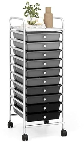 RELAX4LIFE Craft Organizers and Storage Cart - Rolling Cart with 10 Drawers, Lockable Casters for Tools, Trolley Cart with Wheels, Utility Cart for School, Home Office, Craft Cart (Gradient Black)