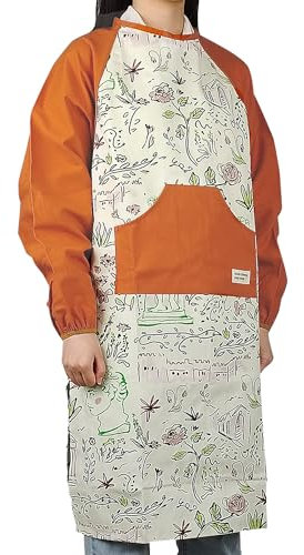 Small snail Unisex Artist Apron Cotton Floral Sleeved Apron for Men Women Painter Smock with Big Pocket for DIY Painting Pottery Garden Crafting