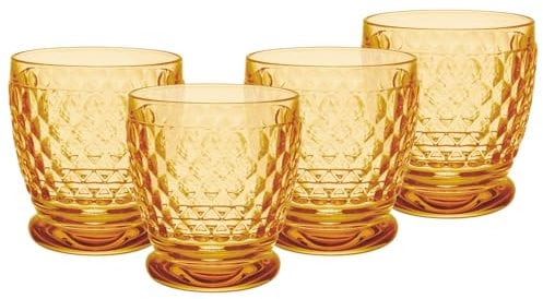 Villeroy & Boch Boston - Lot de 4 gobelets à safron colorés - Motif à facettes - En cristal - Pour boissons chaudes et froides - Passe au lave-vaisselle - Jaune - 330 ml