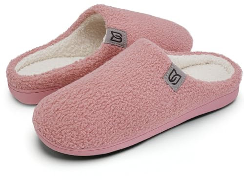 Damen Herren Hausschuhe aus Memory-Baumwolle Drinnen Pantoffeln im Herbst und Winter für Drinnen und Draussen (Bohnenrosa, 40/41 EU)