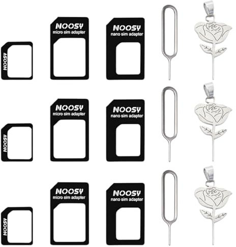 3 Sätze 3 in 1 SIM Karten Adapte, SIM Adapter Set + 3 Stück SIM-Fingerhüte in Rosenform, SIM-Karten-Adapter mit SIM-Auswurfstift, kompatibel mit Smartphone