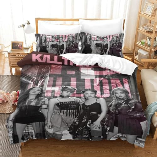 EOASNRTCB Kinder Bettwäsche Blackpink Bettwäsche Set Bettbezüge Set Mikrofaser Blackpink Bettbezug Mit Reißverschluss Und Kissenbezug Single(140x200cm)