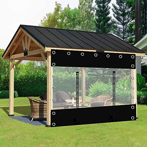 Plane Durchsichtig FüR AußEnbereich, Transparente wasserdichte Pergola-Pavillon-Veranda-Plane-Seitenteile, transparente Außenplanenvorhänge mit Reißverschlusstüren, PVC-Plane mit Ösen, Trennwand-Rege
