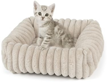 Wallace & Jones | Katzenbett Mary - Breitcord Optik - Sand | S | ca. 51 x 46 x 15 cm