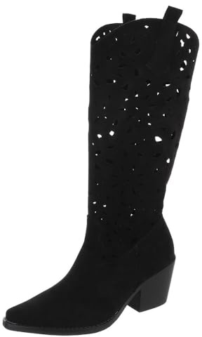 Ital Design Damen Stiefel mit Reißverschluss und Blockabsatz, spitze Form