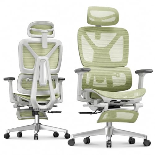 FLEXISPOT ErgoX Chaise de Bureau Ergonomique avec Repose-Pieds | Chaise Gaming en Maille Respirante, Accoudoirs 3D, Appuie-tête Réglable, Pivotante Réglable Hauteur, Bureau & Gaming, Vert
