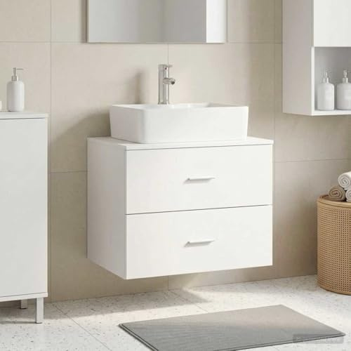 Ziaphsol Armadietto da parete per bagno, in legno bianco, 62,5 x 44,5 x 50 cm, con 2 cassetti, organizer per lavandino