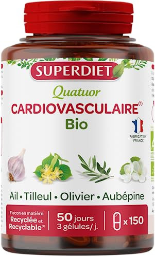 SuperDiet Quatuor Cardiovasculaire Ail Olivier Tilleul Aubépine 150 gélules (Produit certifié bio)