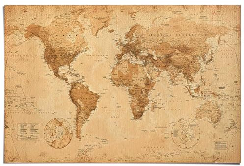 REINDERS Poster, World Map - antique style, Home Office, Poster, Wanddeko, Room Decor, 150 gr. glänzend Bilderdruckpapier, Beige, 61x91,5cm
