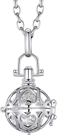 Morella Damen Schutzengel Halskette Edelstahl 70 cm mit Anhänger Liebesherzen und Klangkugel Zirkonia weiß Ø 16 mm in Schmuckbeutel