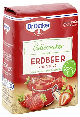 Dr. Oetker Gelierzucker für Erdbeer Konfitüre, 500 g, fertiger Gelierzucker, zum Selbermachen von Konfitüren & Gelees aus Erdbeeren, vegan