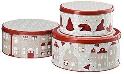 Hutschenreuther - Little Christmastown - Plätzchendosen 3 er Set - Dosenset - Keksdosenset - Motiv: Häuser Ø 17/20 / 22 cm