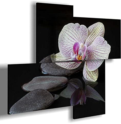 duudaart Quadro quadretto Orchidea Fiori da parete piccolo Neri Sassi moderno legno cucina per bagno soggiorno vintage camera letto corridoio set ingresso salotto Multilivello 94x77cm