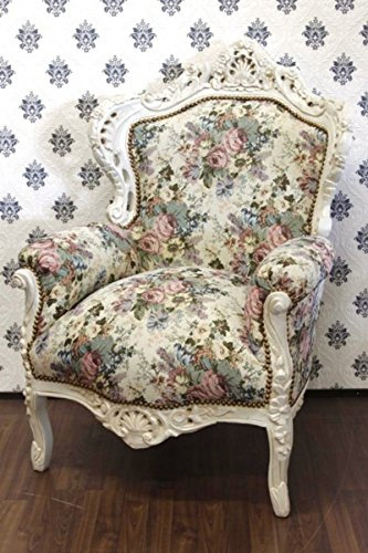 Casa Padrino Barock Sessel King Blumenmuster/Creme 85 x 85 x H. 120 cm - Limited Edition