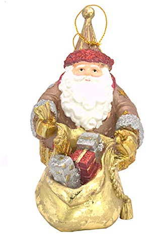 Weihnachtsmann Gabenträger mit Geschenken Deko Anhänger Baumschmuck Weihnachten Christbaumschmuck braun-Gold 14 cm