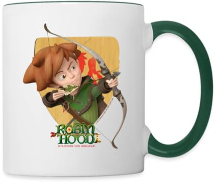 Spreadshirt Robin Hood Schießt Mit Seinem Bogen Tasse, One Size, Weiß/Dunkelgrün, Keramik, Henkel, Zylinderform, 325 Milliliter