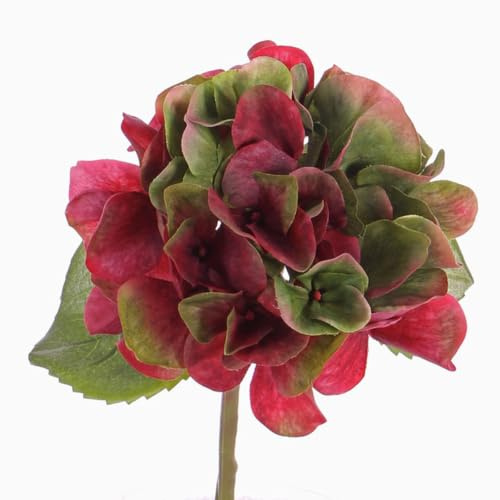 artplants.de Künstliche Mini Hortensie CHIDORI, rot - grün, 30cm, Ø 13cm - Kunsthortensie - Künstliche Blume
