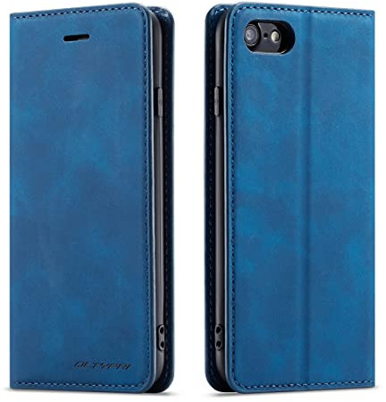 QLTYPRI Hülle für iPhone SE 2022 5G/iPhone SE 2020/iPhone 8/iPhone 7, Premium Dünne Ledertasche Handyhülle mit Kartenfach Ständer Flip Schutzhülle Kompatibel mit iPhone 7/8/SE 2/SE 3 - Blau