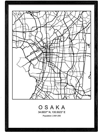 Nacnic Drucke Stadtplan Osaka (3) im skandinavischen Stil in Schwarz und Weiß. A3 Größe Plakat Das Bedruckte Papier Keine 250 gr. Gemälde, Drucke und Poster für Wohnzimmer und Schlafzimmer