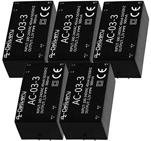 AZDelivery 5 x 220V zu 3,3V Mini-Netzteil kompatibel mit Arduino und Raspberry Pi inklusive E-Book!