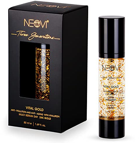 NEOVI VITAL GOLD 50ml | Hyaluronsäure Serum mit 24K Gold | HYALURON Anti Aging & Anti Falten | Vitamin A, B, C | Feuchtigkeitscreme | Derma Test sehr Gut