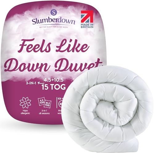 Slumberdown Feels Like Down 15 Tog Double Duvet - UK Made All Seasons Combi Double Quilt (4.5 +10.5 Tog) for All Year Round Comfort - Ultra Soft, Non-Allergenic & Machine Washable (200 x 200cm)