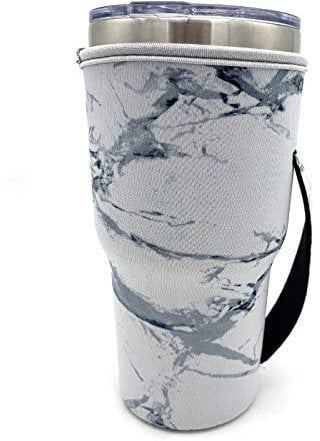 KOSTOO Wiederverwendbare Neopren-Hülle für Eiskaffeetassen, Neopren, isoliert, für Becher, Becher, Becher, Becher, Trenta Starbucks, große dunkle Donuts (nur Becherhüllen) Marmorweiß