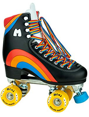 Moxi Skates – Regenbogenreiter – Lustige und modische Rollschuhe für Damen | Asphaltschwarz | Größe 5