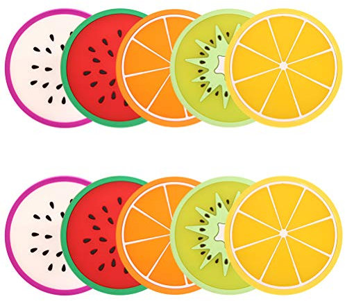 WIFUN 10 Pcs Fruit Cup Pad, Silicone Coasters Drink Mats for Coffee Beer Tea Mug Wine Pub