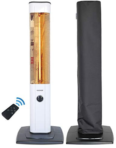 VASNER StandLine 23R Infrarot Stand-Heizstrahler 2300 Watt mit Abdeckhaube – Carbon Infrarotstrahler Standstrahler elektrisch Fernbedienung mit Schutzhülle Abdeckung (Weiß + AirCape)