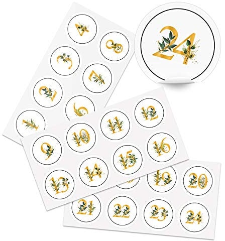Yabaduu DIY Adventskalender Zahlen zum Aufkleben Nummern 1-24 Selbstklebende Sticker für Weihnachten Weihnachtskalender Selber Basteln Y048 (01 Goldene Zahlen rund)