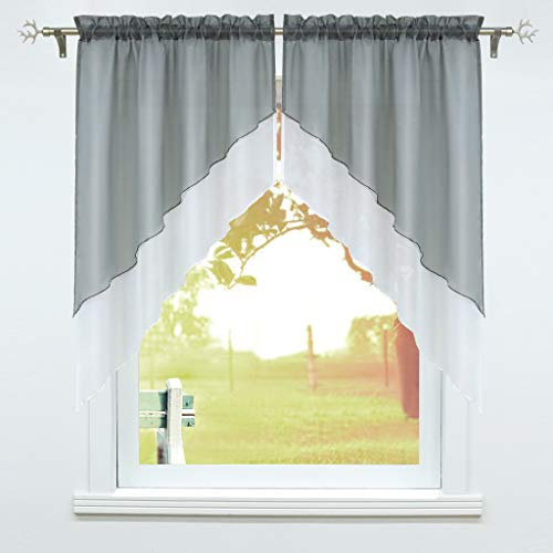 SCHOAL Scheibengardine mit Tunnelzug 2 Stück Kleinfenster Gardinen Küche Set Bistrogardinen Voile Stores Fenstergardine Modern Grau BxH 90x100cm