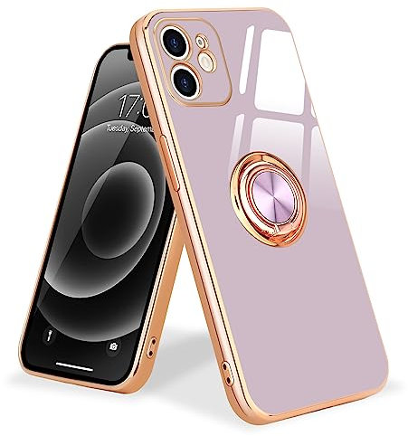 Urarssa for iPhone 12 Phone Case Magnetic Ring Holder 360 Degree with Rotation Finger Car Holder Shockproof Case Cover for iPhone 12-Purple