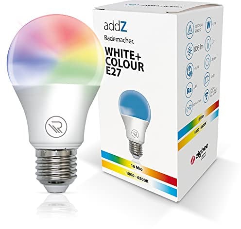 HOMEPILOT Rademacher addZ White + Colour E27 LED Lampe, 8,5 W, Zigbee 3.0 Smart Home Leuchtmittel, RGBW 16 Mio. Farben, dimmbar z.B. via, Typ: 8436 Nachfolgemodell verfügbar