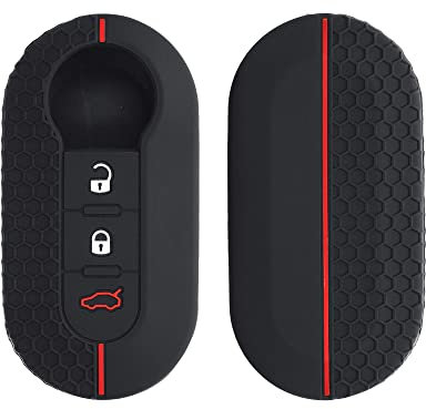 kwmobile Custodia Coprichiave Compatibile con Fiat Lancia con 3 tasti pieghevole Cover - Copri Telecomando Chiave Auto - Copri Chiavi Macchina nero/rosso