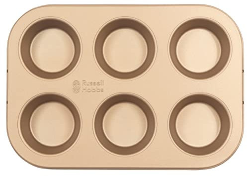 Russell Hobbs RH02151GEU7 Opulence Bandeja Antiadherente Para 6 Magdalenas, Molde Para Hornear Pudíns, Pasteles Y Muffins, Fácil De Limpiar, Sin PFOA, Para Hornos Hasta 220 °C, De Acero Al Carbono