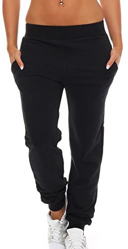 Gennadi Hoppe Damen Jogginghose Frauen Trainingshose Mädchen Sporthose Sweathose Laufhose Jogger Freizeithose Baumwolle lang bequem weich kuschelig lässig sportlich modern L schwarz Schwarze H7743
