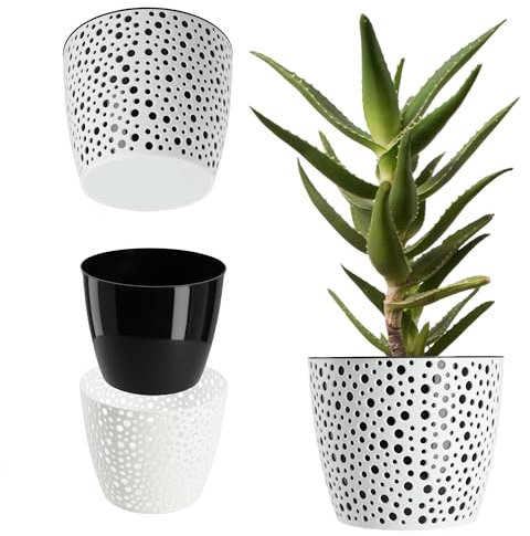 KADAX Pot de Fleurs en Plastique Rond Ø 11-21 cm - 5 Couleurs, Robuste, Protection pour Fougère (Diamètre 21 cm, Noir)