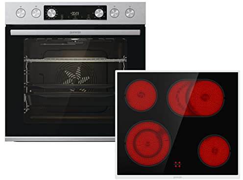 Gorenje OptiBake Hot Air Set 4 Einbau - Backofenset mit Glaskeramik - Kochfeld/ 77 Liter/Heißluft/ExtraSteam/AirFry/Pizzamode 300°C/PerfectGrill/FrozenBake/AquaClean/Teleskopauszug/Edelstahl