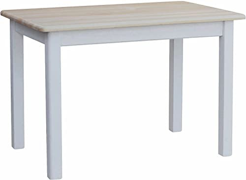 k koma Massiver Kiefernholztisch, lackiert – langlebige Schutzschicht, weiße Beine, klar lackierte Tischplatte, 100 x 80 cm